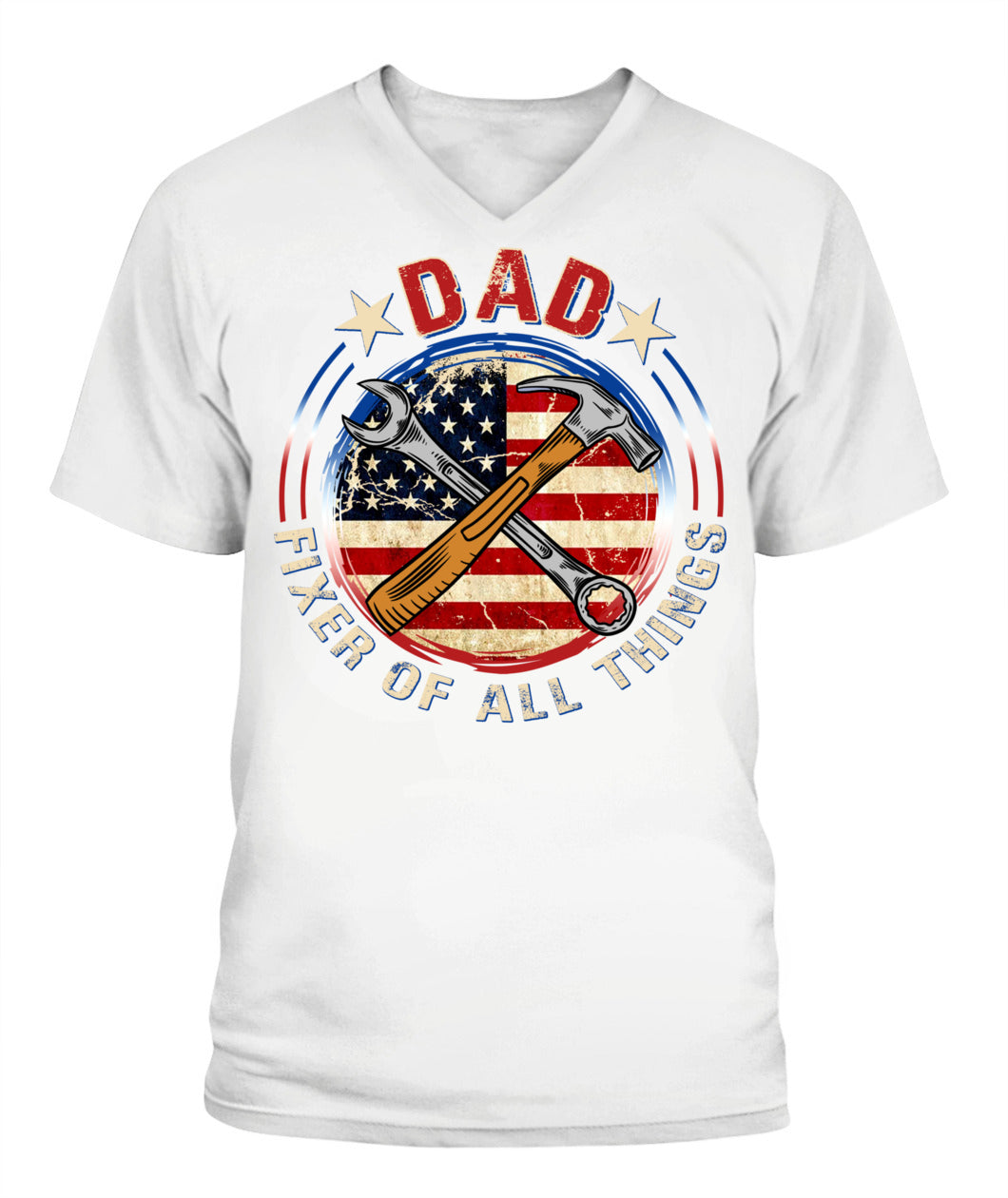 Dad Fixer of All Things T-Shirt – American Flag Tool Graphic Tee for Father’s Day