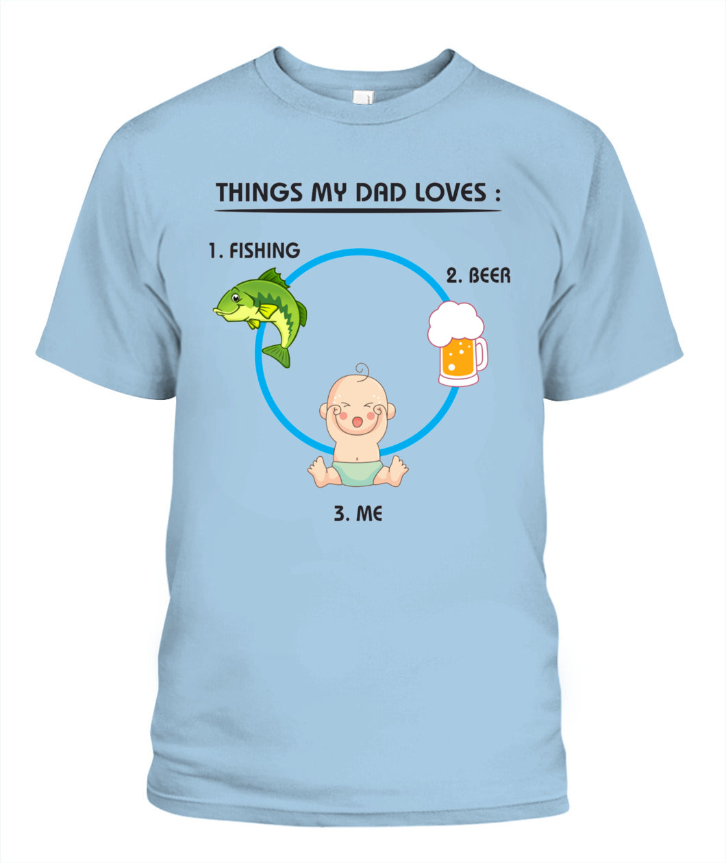 Funny Dad T-Shirt – Things My Dad Loves: Fishing, Beer & Me