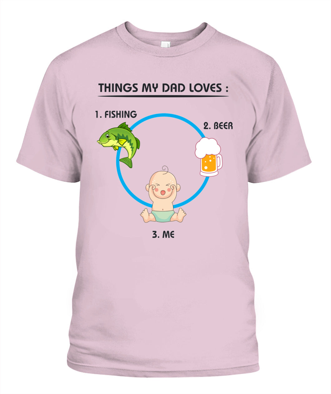 Funny Dad T-Shirt – Things My Dad Loves: Fishing, Beer & Me