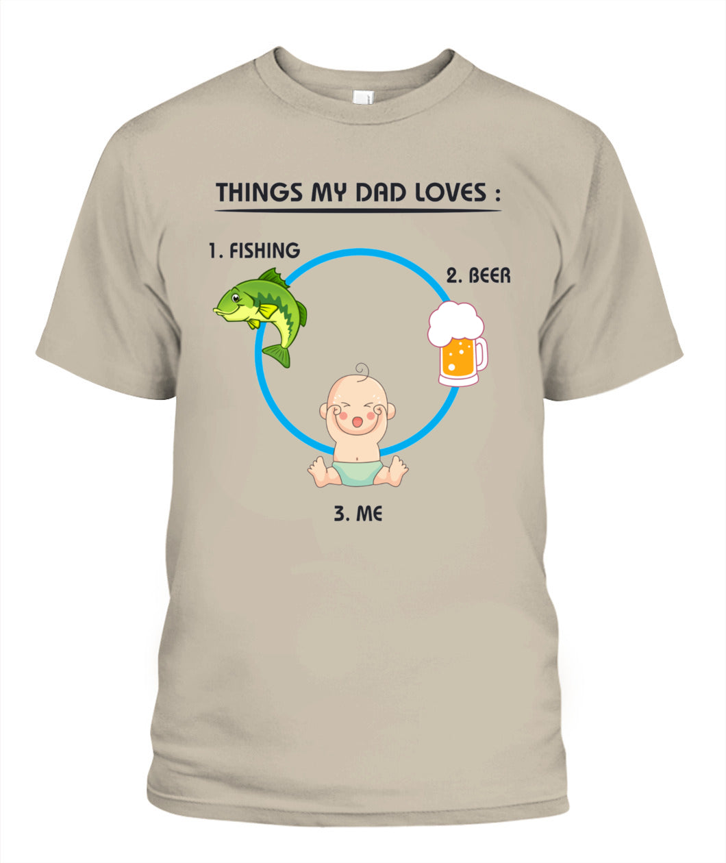 Funny Dad T-Shirt – Things My Dad Loves: Fishing, Beer & Me