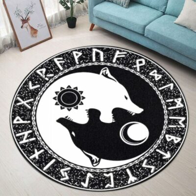 Black And White Wolf Round Carpet Rug - Round Rugs RG703